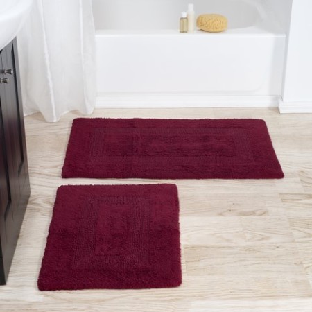 HASTINGS HOME 2-piece 100-percent Cotton Bath Mat, Reversible, Soft, Absorbent Bathroom Rugs, Burgundy 901326XZD